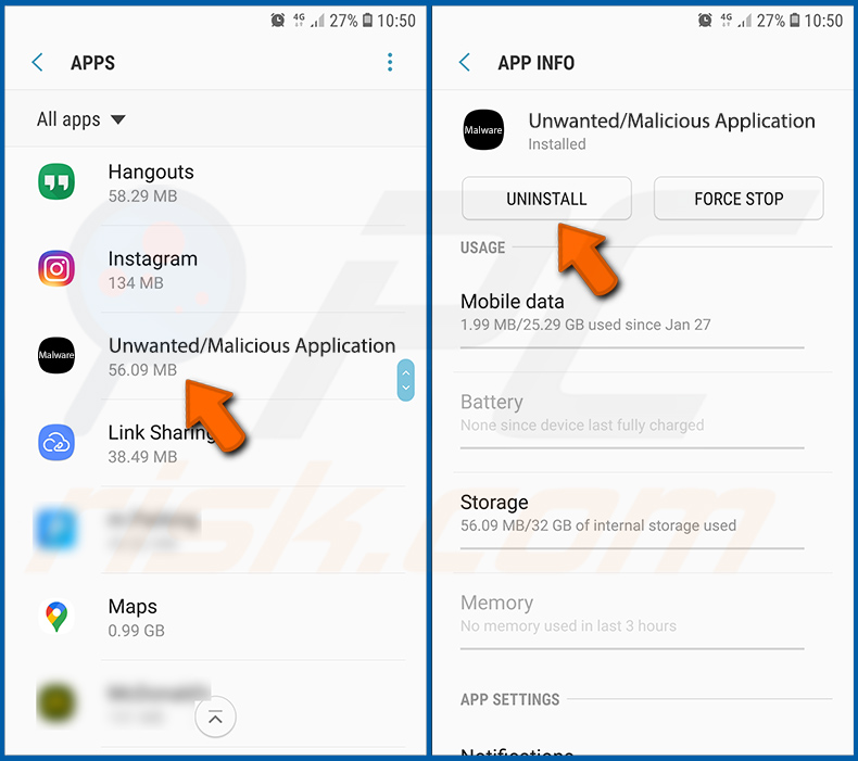 Rimozione di applicazioni indesiderate/maligne dal sistema operativo Android (fase 2)