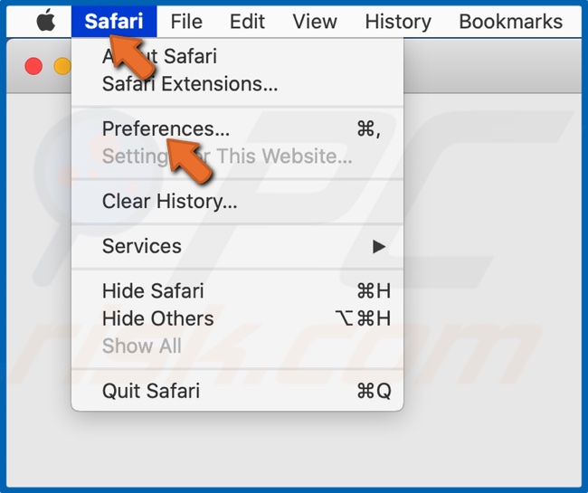 Apri il menu Safari e fai clic su Preferenze
