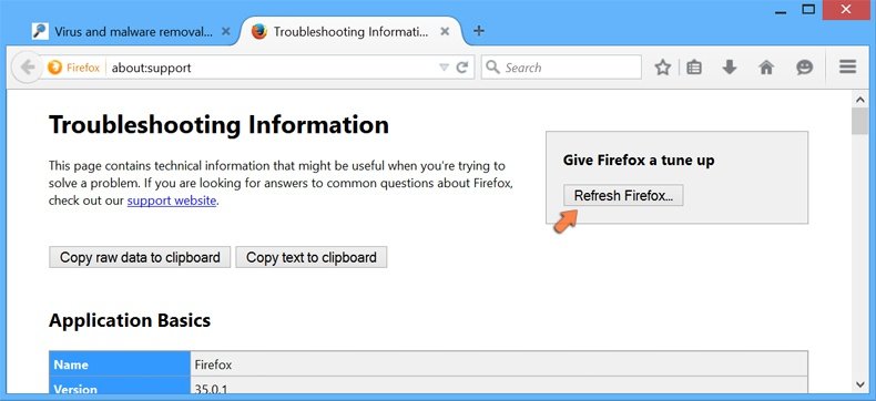 Ripristino delle impostazioni di Mozilla Firefox per impostazione predefinita - cliccando sul