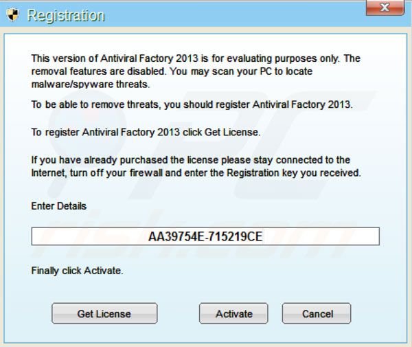 Antiviral Factory 2013 registrazione passo 2