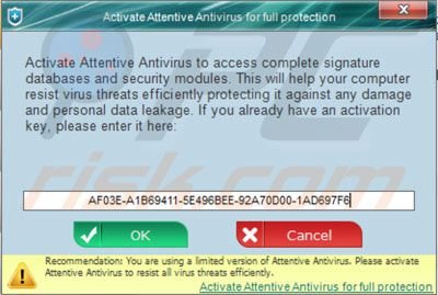 Attivare Attentive Antivirus usando un codice recuperato