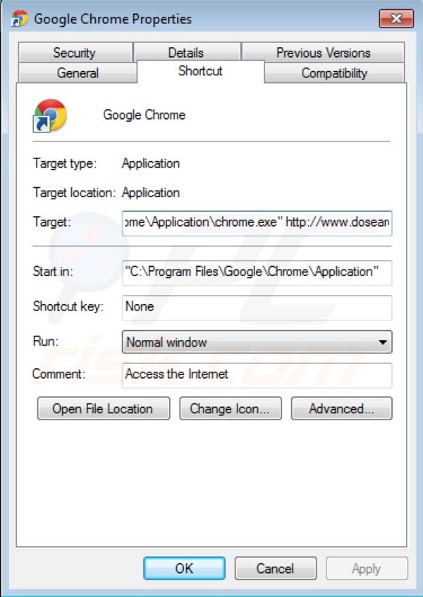 Dosearches rimozione da Google Chrome testo target