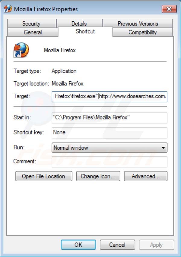 Dosearches rimozione dal pulsante Mozilla Firefox 