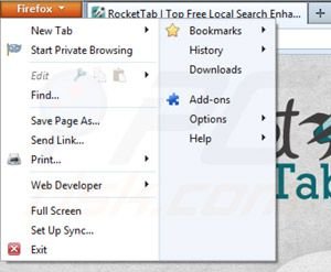 Rimuovere Rocket tab ads da Mozilla Firefox step 1