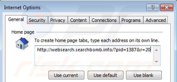 Rimuovere websearch.searchbomb.info  dalla homepage di Internet Explorer 