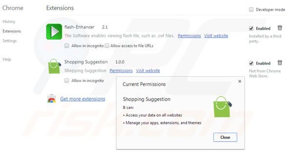 Rimuovere Shopping suggestion da Google Chrome step 2