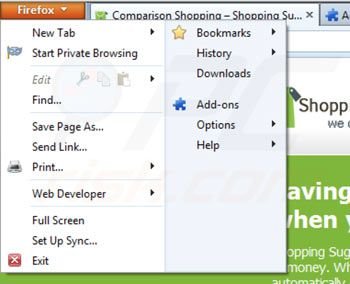 Rimuovere Shopping suggestion da Mozilla Firefox step 1