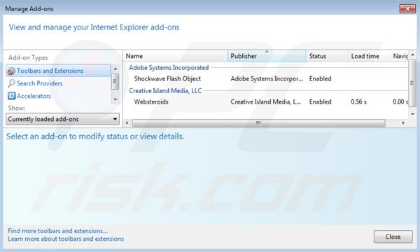 Rimuovere Websteroids da Internet Explorer step 2