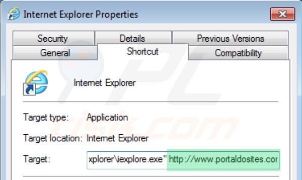 Rimuovere portaldosites.com dal collegamento rapido a Internet Explorer step 2