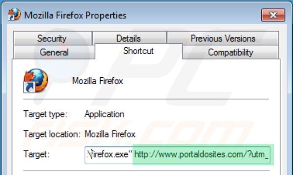 Rimuovere portaldosites.com dal collegamento rapido a Mozilla Firefox  step 2