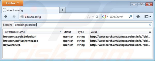 Rimuovere websearch.amaizingsearches.info da motore di ricerca di Mozilla Firefox 