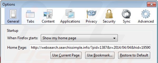 Rimuovere websearch.searchissimple.info dalla Mozilla Firefox homepage