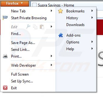 Rimuovere Supra Savings ads da Mozilla Firefox step 1