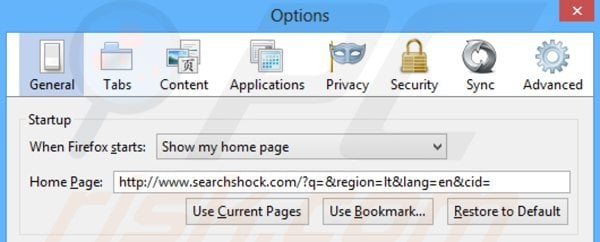 Rimuovere searchshock.com dalla Mozilla Firefox homepage