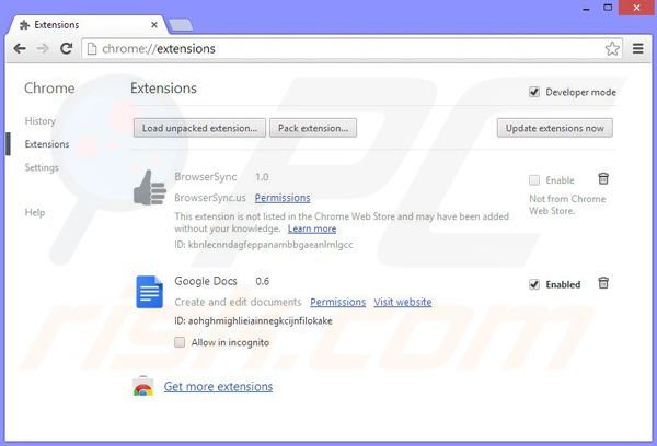 Rimuovere BrowserSync ads da Google Chrome step 2