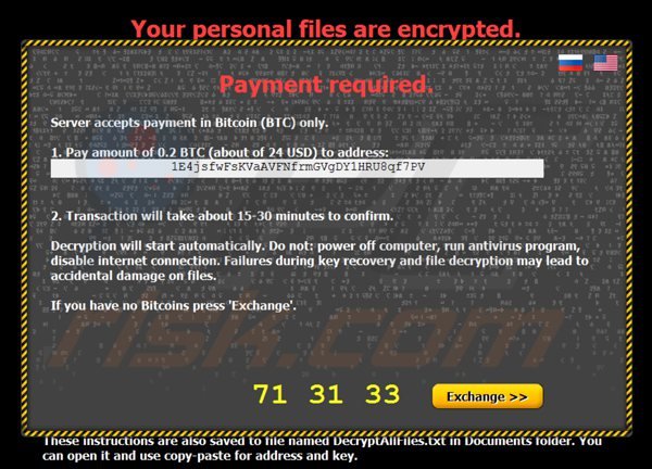 citroni ransomware, pagina di pagamento