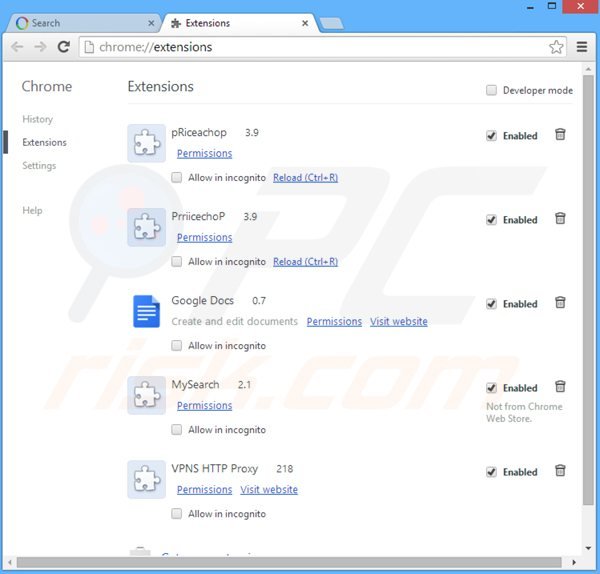 Rimuovere websearch.flyandsearch.info da Google Chrome 