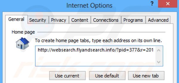 Rimuovere websearch.flyandsearch.info dalla Internet Explorer homepage