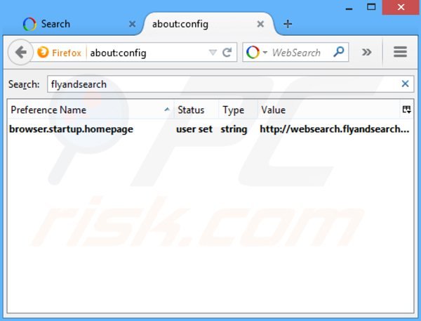 Rimuovere websearch.flyandsearch.info dal motore di ricerca di Mozilla Firefox 