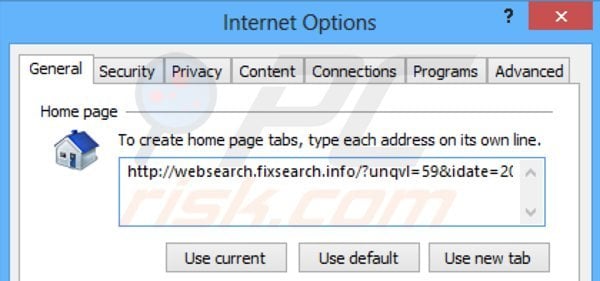 Rimuovere websearch.fixsearch.info dalla Internet Explorer homepage