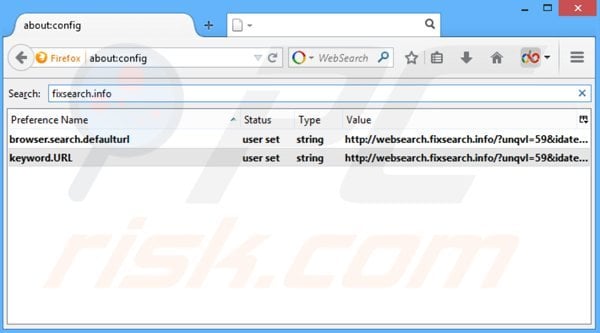 Rimuovere websearch.fixsearch.info dal motore di ricerca di Mozilla Firefox 