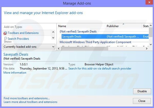 Rimuovere Savepath Deals ads da Internet Explorer step 2