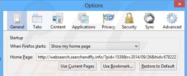 Rimuovere websearch.searchandfly.info dalla Mozilla Firefox homepage