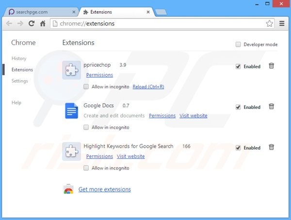 Rimuovere searchpge.com browser hijacker da Google Chrome