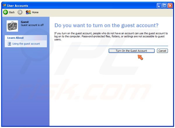 L'attivazione di un utente guest su Windows XP step 4 - click