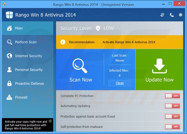 rango win8 antivirus 2014 schermata principale
