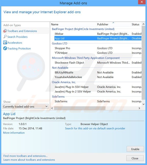 Rimuovere App Lid da Internet Explorer step 2