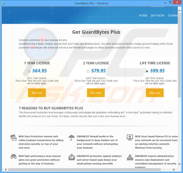 Un sito web canaglia utilizzato dai criminali informatici per raccogliere i pagamenti per le chiavi di licenza false di GuardBytes Plus