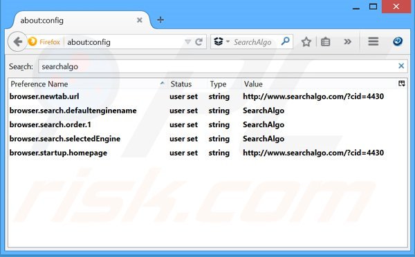 Rimuovere Searchalgo.com dal motore di ricerca di Mozilla Firefox