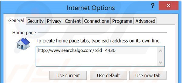 Rimuovere Searchalgo.com dalla Internet Explorer homepage