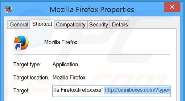 Rimuovere omniboxes.com dal collegamento rapido a Mozilla Firefox step 2