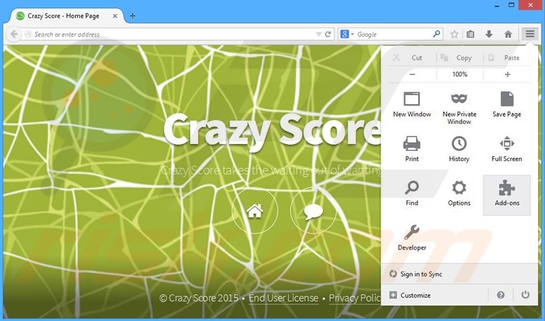 Rimuovere Crazy Score adware da Mozilla Firefox step 1