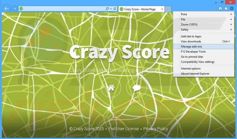 Rimuovere Crazy Score adware da Internet Explorer step 1