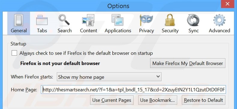 Cambia la tua homepage thesmartsearch.net da Mozilla Firefox