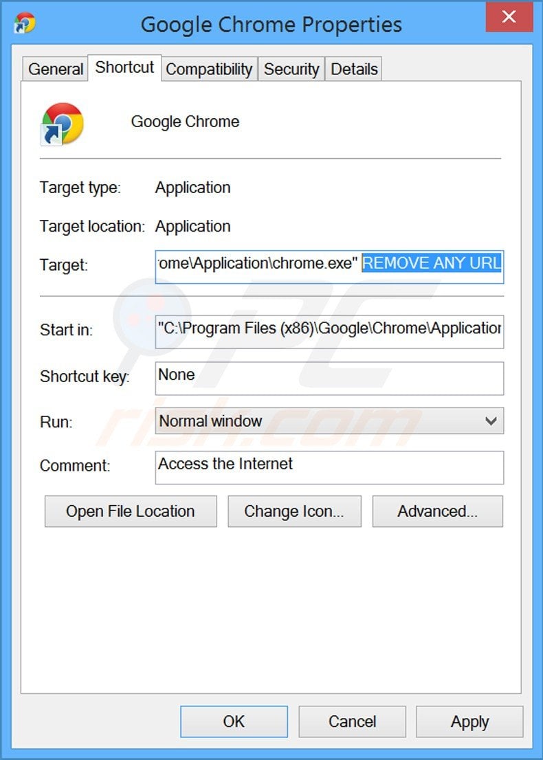 Aggiustare il collegamento rapido a Google Chrome step 2