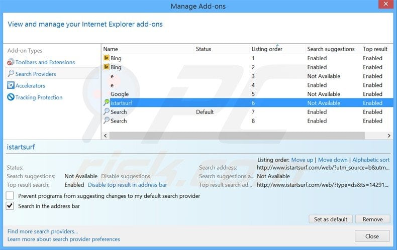 Cambia il motore di ricerca predefinito xtab da Internet Explorer