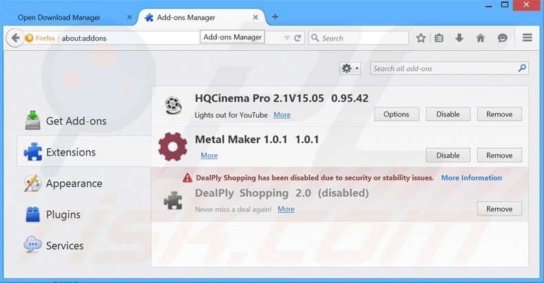 Rimuovere Open Download Manager adware da Mozilla Firefox step 2