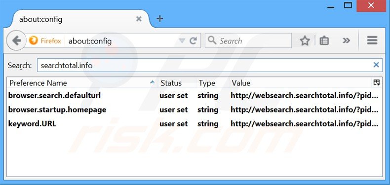 Cambia il tuo motore di ricerca predefinito websearch.searchtotal.info in Mozilla Firefox