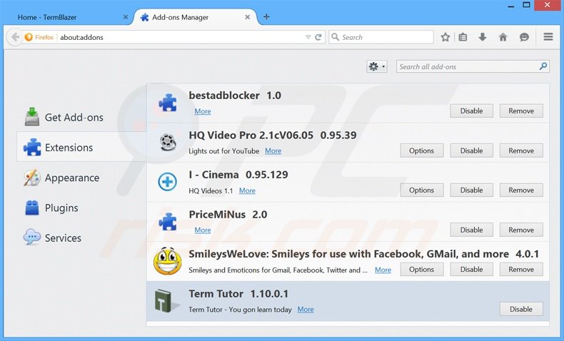 Rimuovere TermBlazer adware da Mozilla Firefox step 2