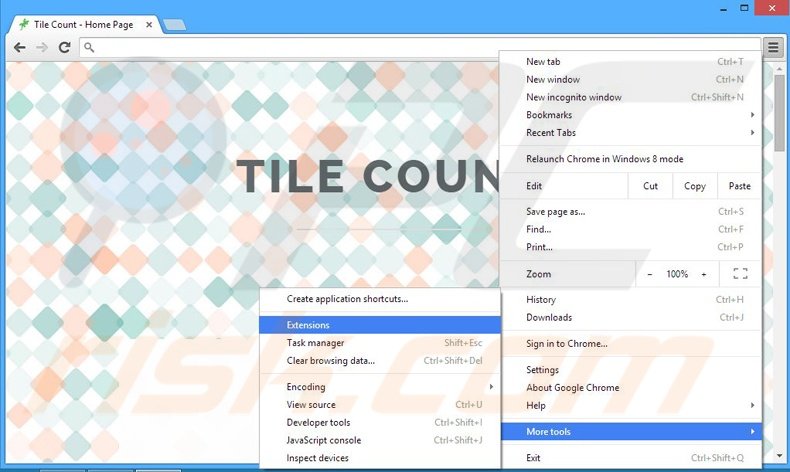 Rimuovere Tile Count adware da  Google Chrome step 1