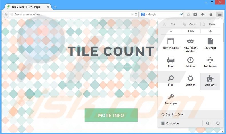 Rimuovere Tile Count adware da  Mozilla Firefox step 1