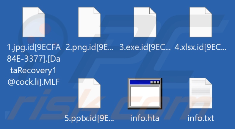 Screenshot dei file crittografati dal ransomware MLF (estensione .MLF)