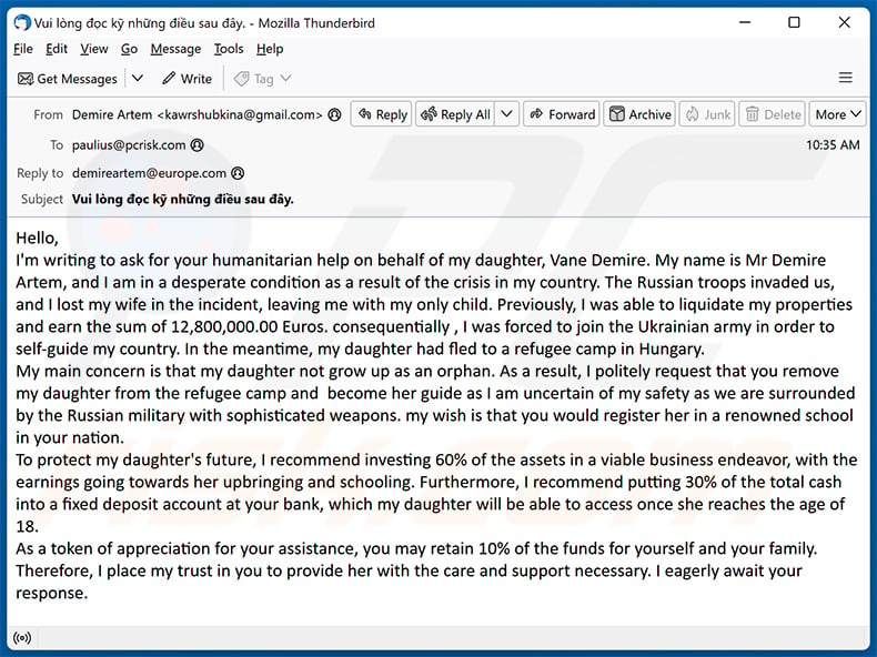 Help My Daughter truffa via e-mail (2023-10-05)