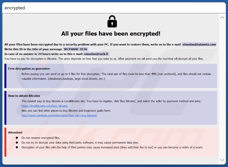 Schermata della finestra pop-up del ransomware Dxen (