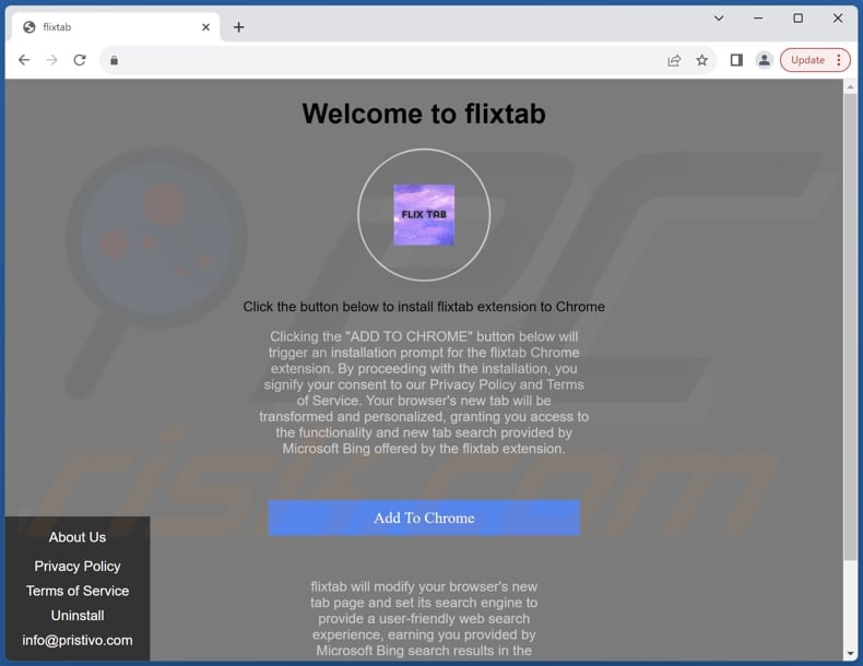 Sito web utilizzato per promuovere il browser hijacker Flixtab