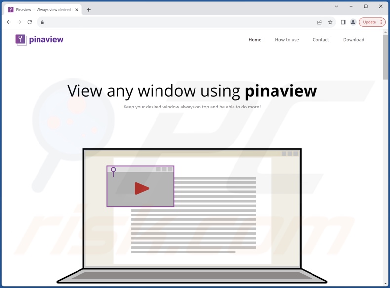 Sito Web utilizzato per promuovere Pinaview PUA